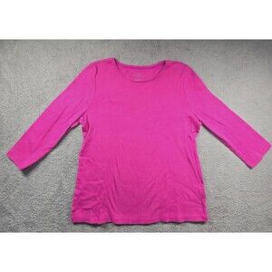 Charter Club Shirt Women's Petite Large Stretch 3/4 Sleeve Pink Perfectly Soft